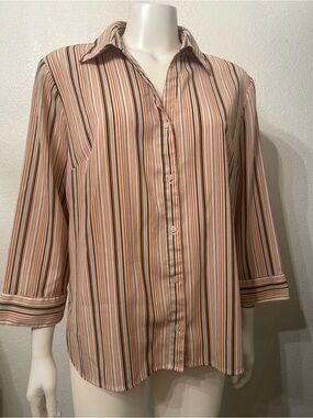 Notations Peach and Black Striped Button-Down Shirt